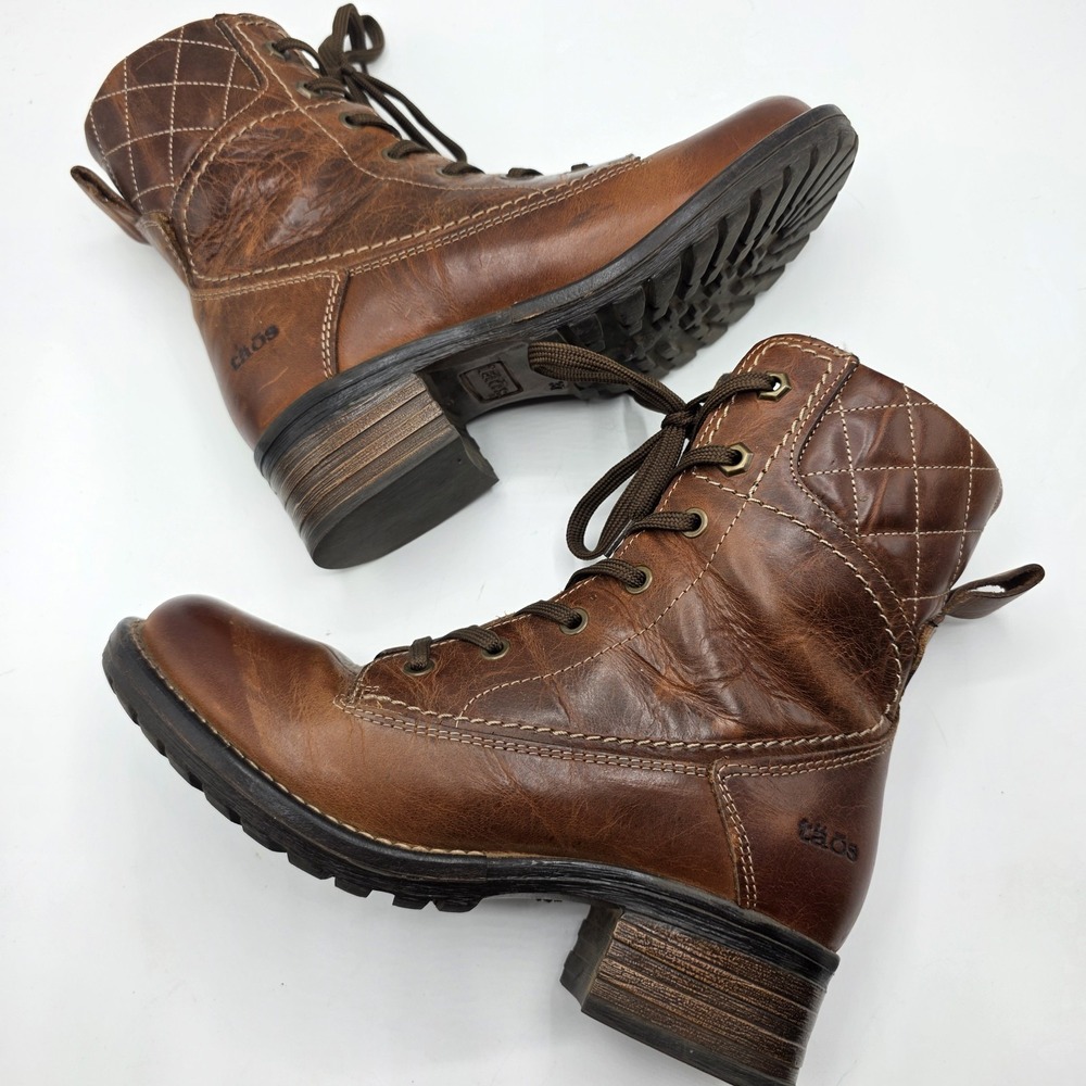 Taos Factor Boots Women SZ 6.5 EU37 Brown Leather Combat Utility Lace Up Heel - Picture 9 of 12